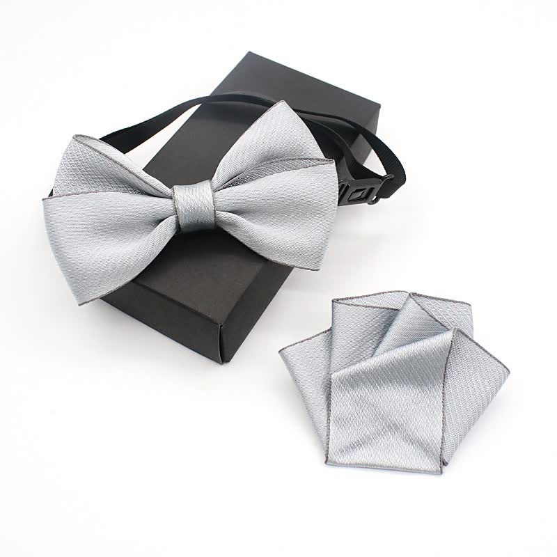 2Pcs Kid's Solid Color Folded Shape Bow Tie Set - Light Gray - image 9