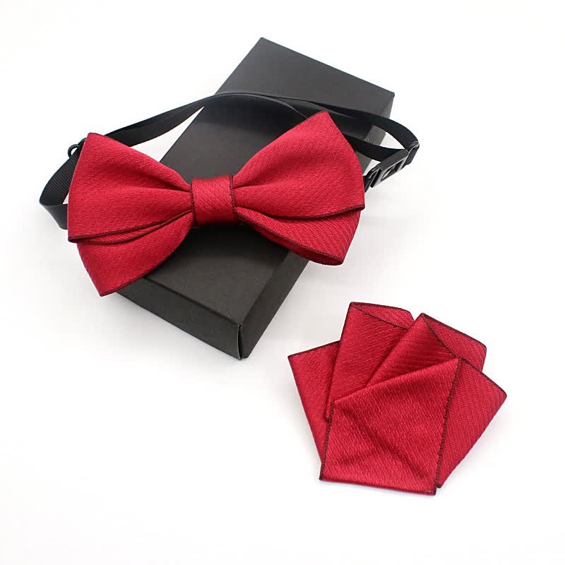 2Pcs Kid's Solid Color Folded Shape Bow Tie Set - Red - image 3