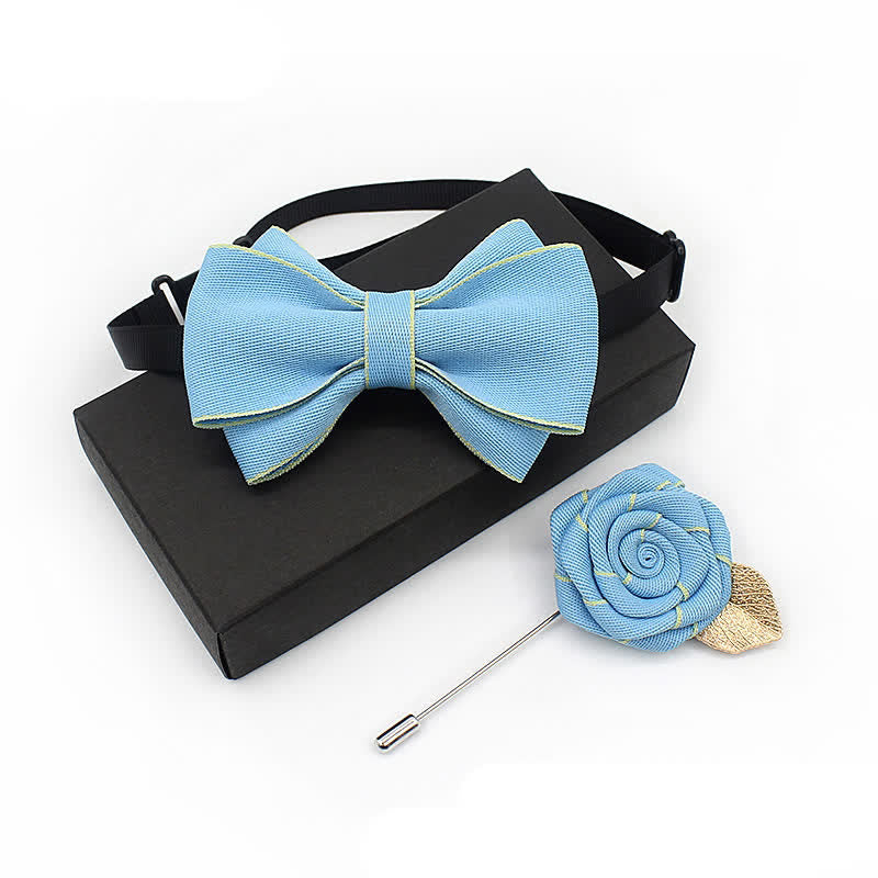 2Pcs Kid's Little Gentleman Multilayer Corsage Bow Tie Set - Sky Blue - image 6