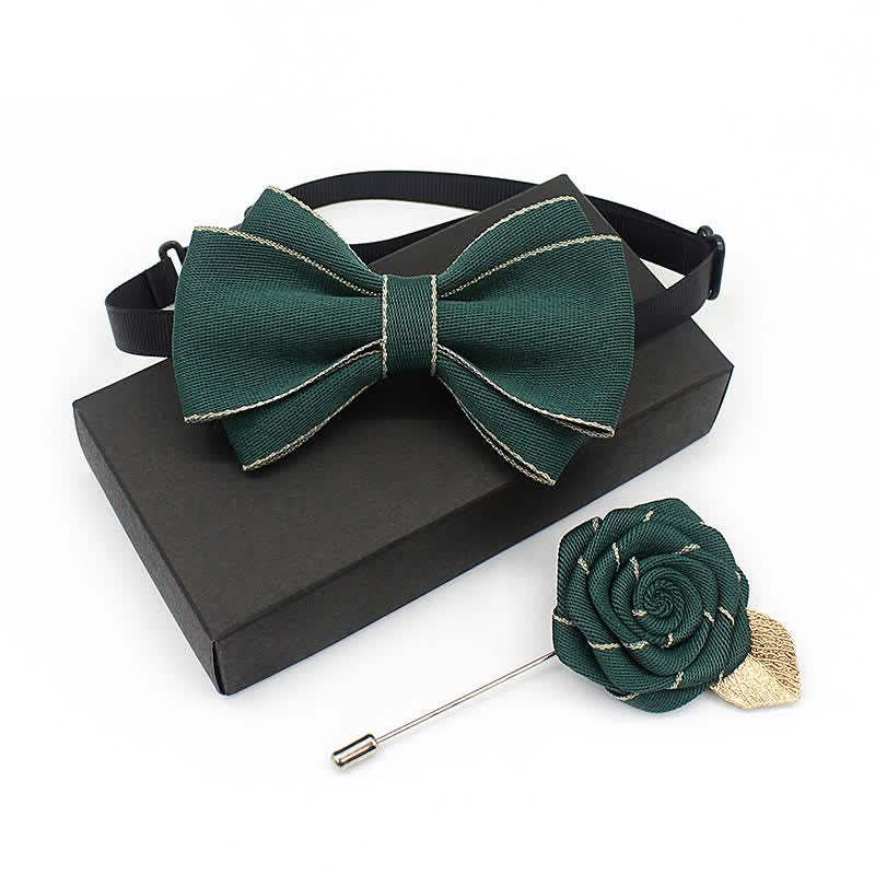 2Pcs Kid's Little Gentleman Multilayer Corsage Bow Tie Set - Dark Green - image 7