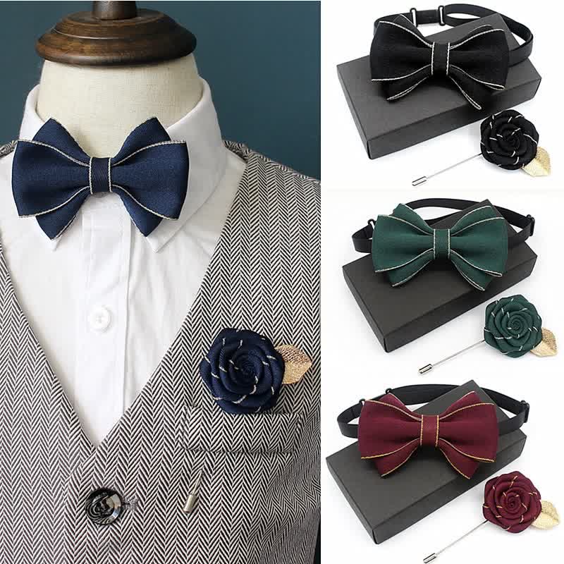 2Pcs Kid's Little Gentleman Multilayer Corsage Bow Tie Set - image 0