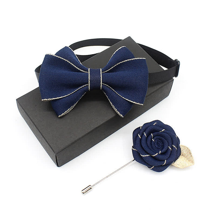 2Pcs Kid's Little Gentleman Multilayer Corsage Bow Tie Set - Navy - image 1