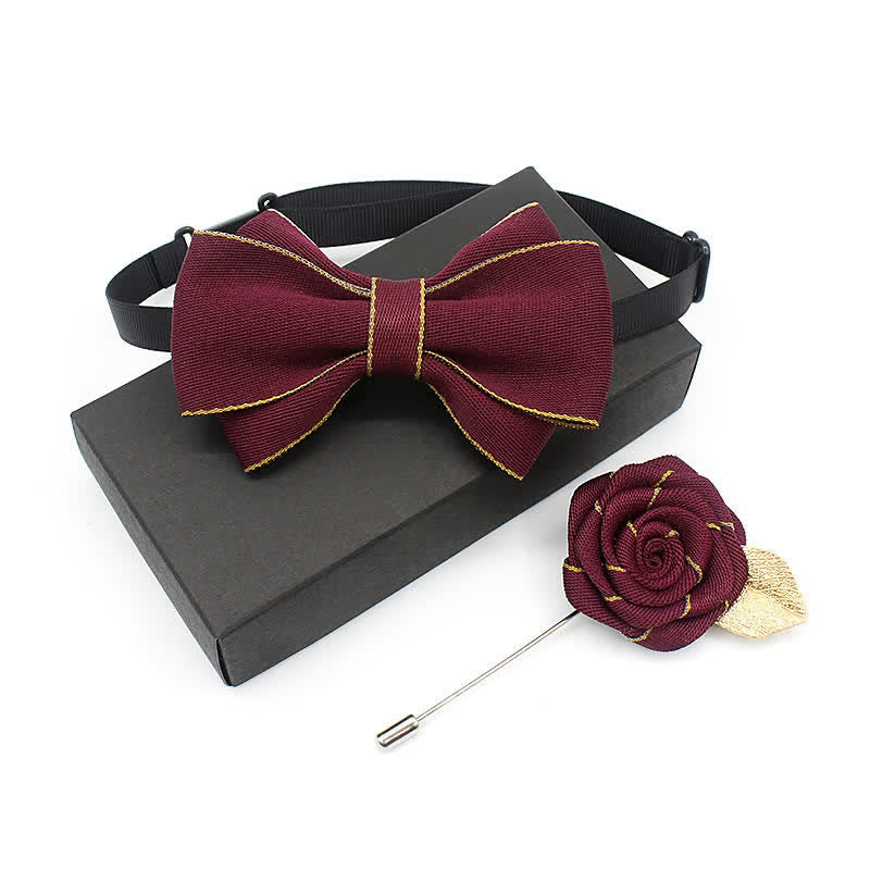 2Pcs Kid's Little Gentleman Multilayer Corsage Bow Tie Set - Burgundy - image 8