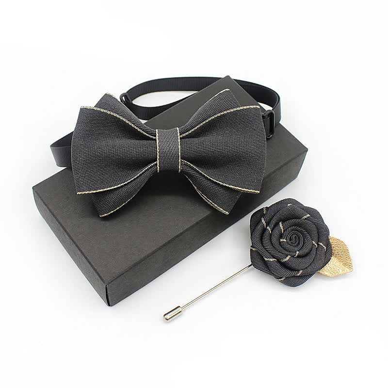 2Pcs Kid's Little Gentleman Multilayer Corsage Bow Tie Set - Dark Gray - image 5