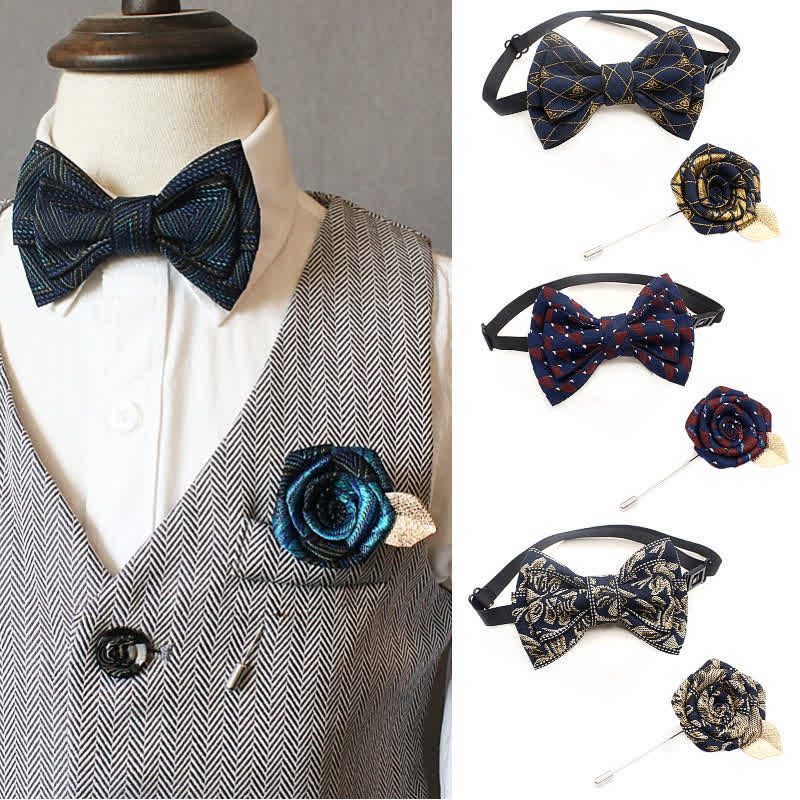 2Pcs Kid's Handmade Vintage Plaid Corsage Bow Tie Set - image 0