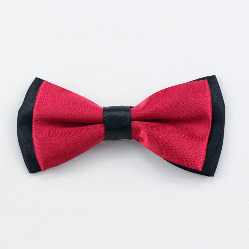 Kid's Classical Two Tone Double Layers Bow Tie - Dark Red - image 5