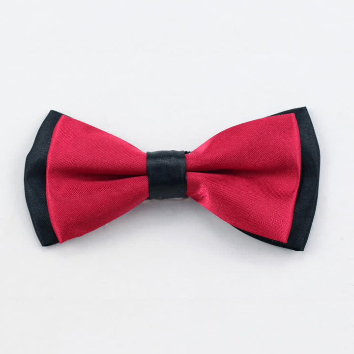 Kid's Classical Two Tone Double Layers Bow Tie - Dark Red - image 5