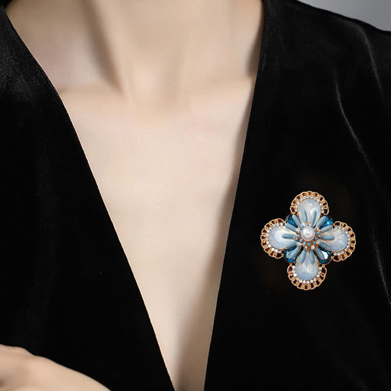 Women's Vintage Blue Opal Flower Brooch - image 1