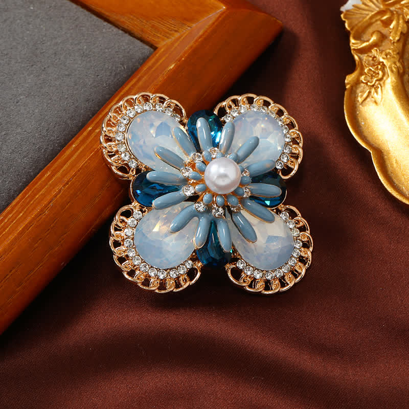 Women's Vintage Blue Opal Flower Brooch - image 4