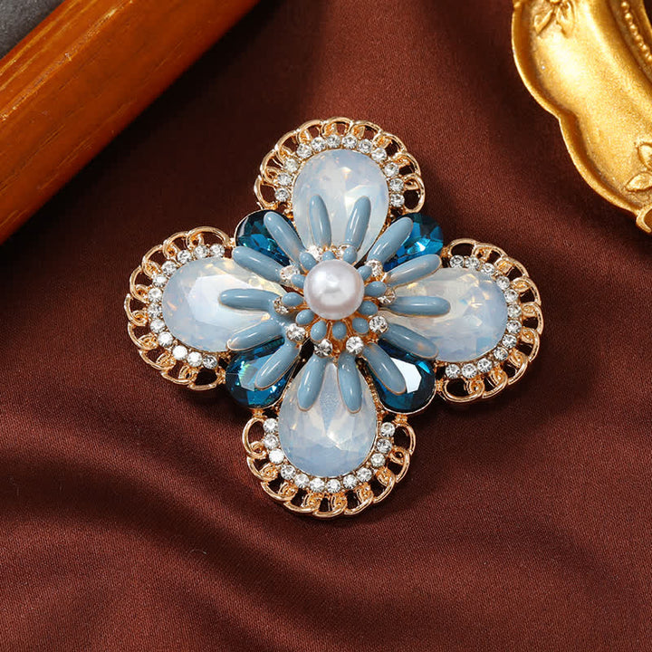 Women's Vintage Blue Opal Flower Brooch - Blue - image 0