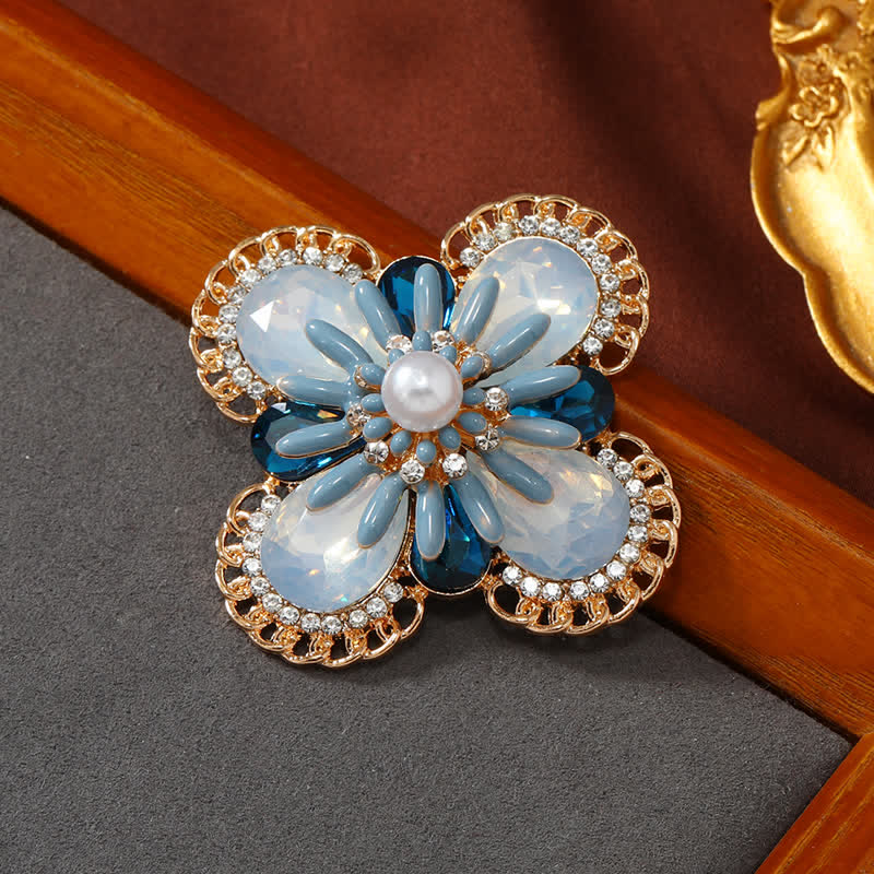 Women's Vintage Blue Opal Flower Brooch - image 3