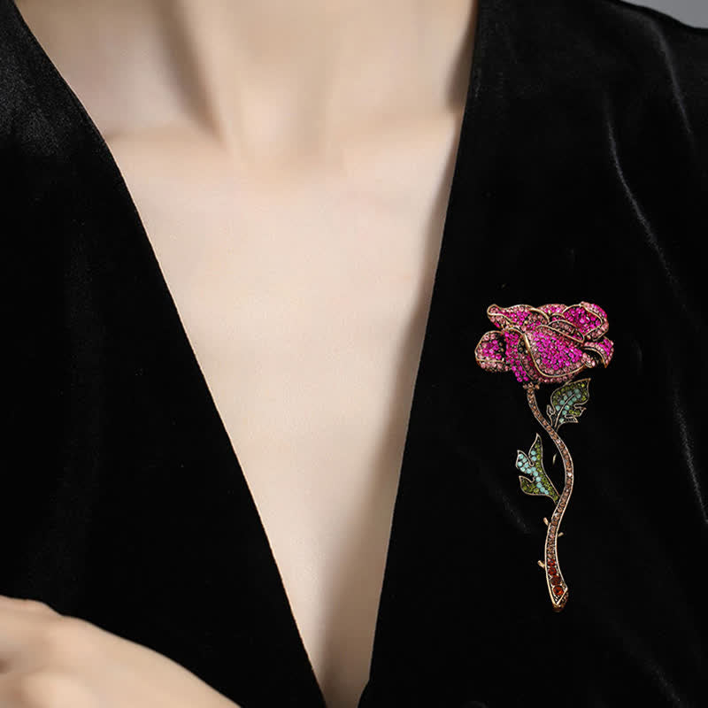 Women's Long Branch Rose Rhinestone Brooch - image 1