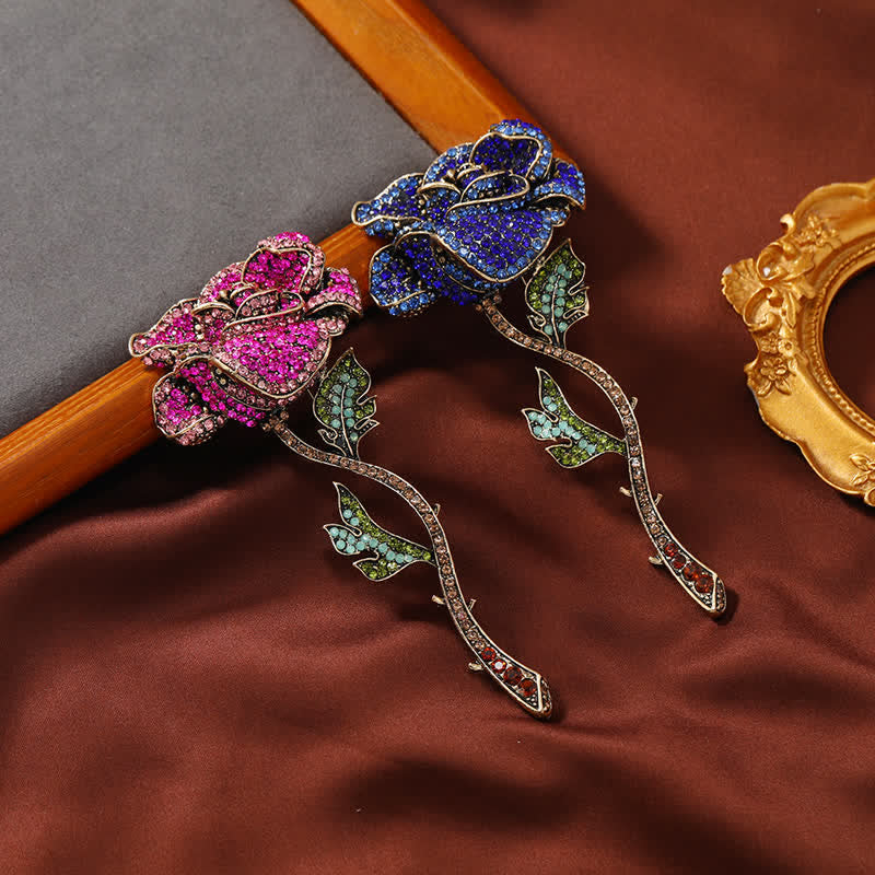 Women's Long Branch Rose Rhinestone Brooch - image 2