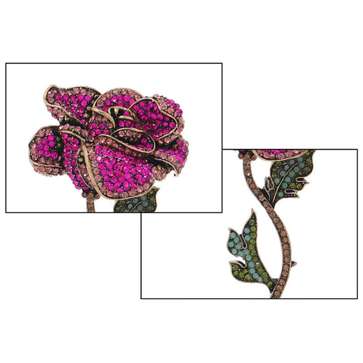Women's Long Branch Rose Rhinestone Brooch - image 6