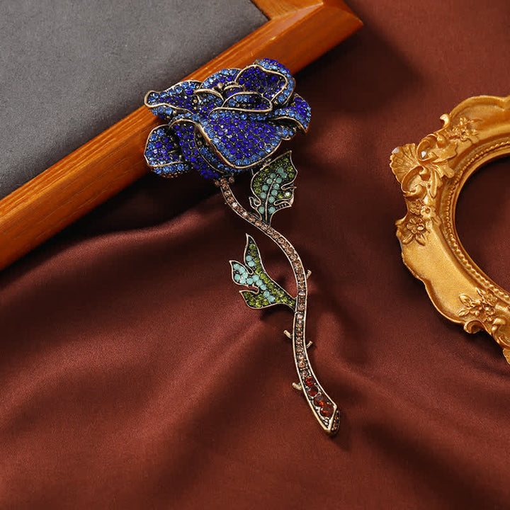 Women's Long Branch Rose Rhinestone Brooch - Blue - image 0