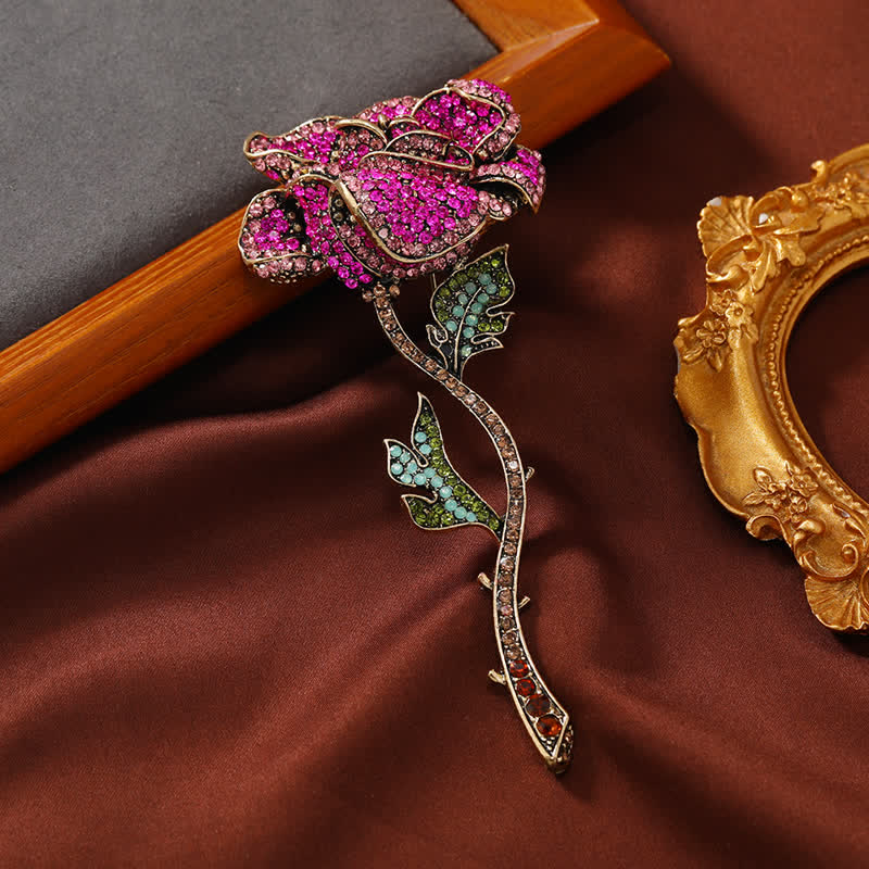 Women's Long Branch Rose Rhinestone Brooch - Pink - image 4