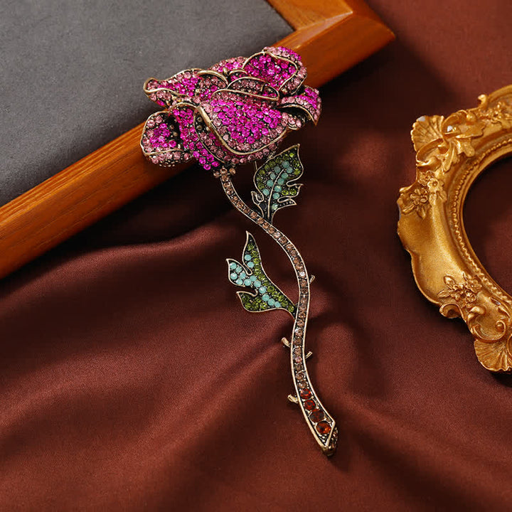 Women's Long Branch Rose Rhinestone Brooch - Pink - image 4