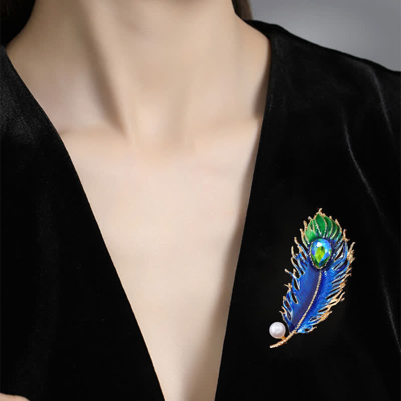 Women's Enamel Phoenix Feather Crystal Brooch - image 1