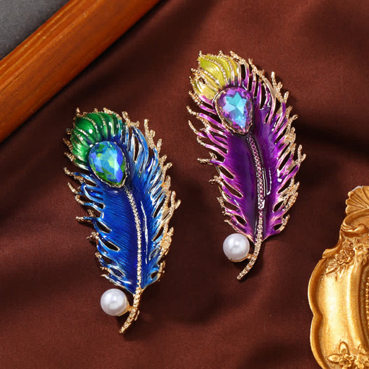 Women's Enamel Phoenix Feather Crystal Brooch - image 2
