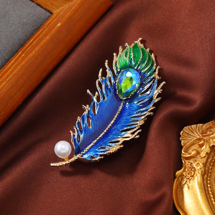Women's Enamel Phoenix Feather Crystal Brooch - Blue - image 0