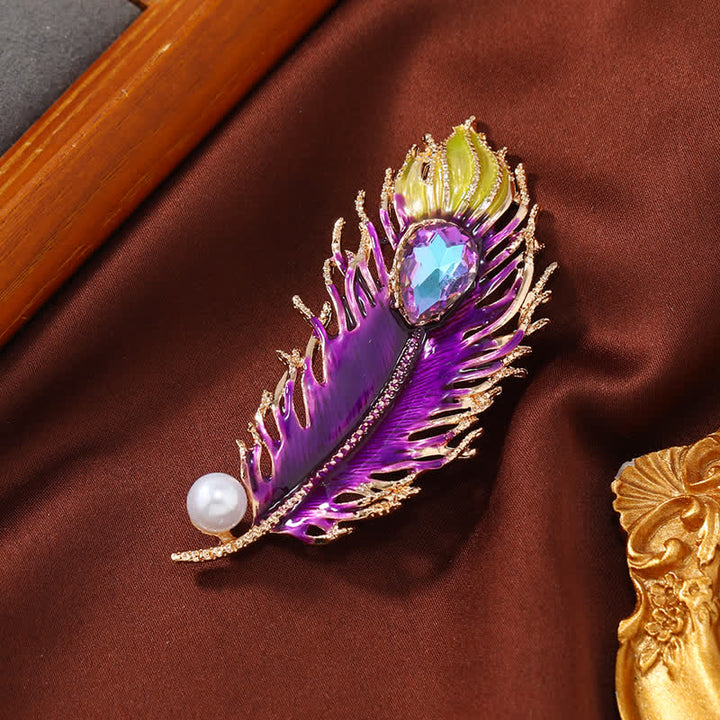 Women's Enamel Phoenix Feather Crystal Brooch - Purple - image 6