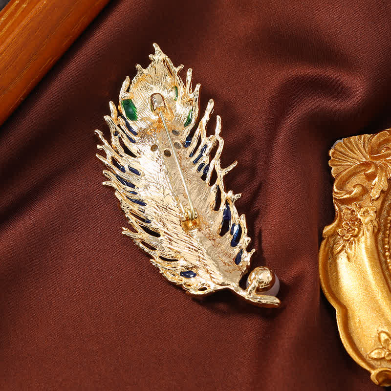 Women's Enamel Phoenix Feather Crystal Brooch - image 3
