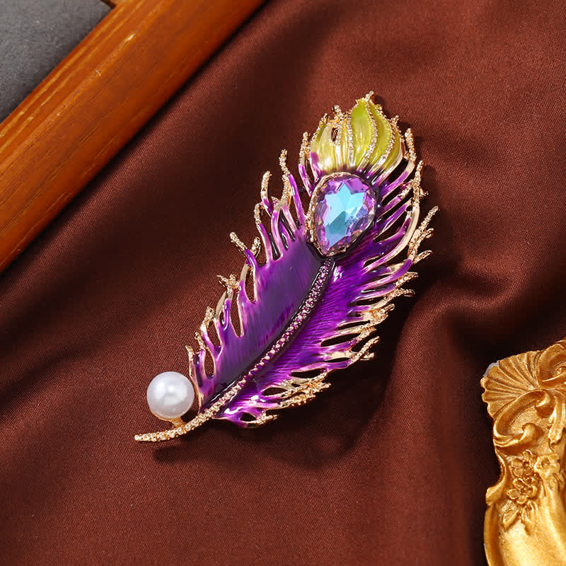 Women's Enamel Phoenix Feather Crystal Brooch - Purple - image 6