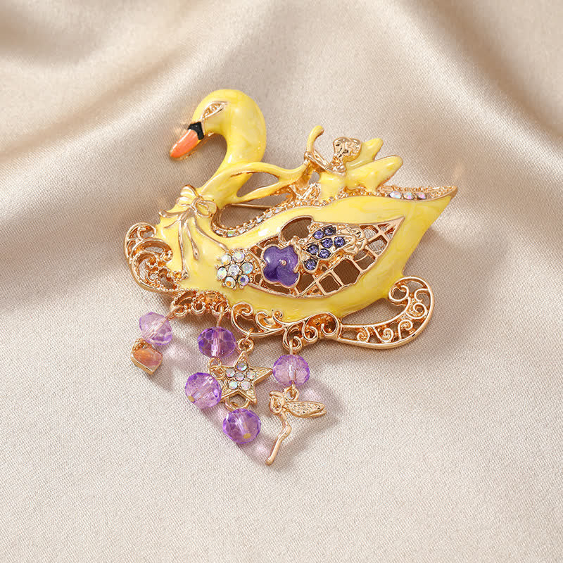 Women's Fairy Swan Tassels Hollow Brooch - Yellow - image 4