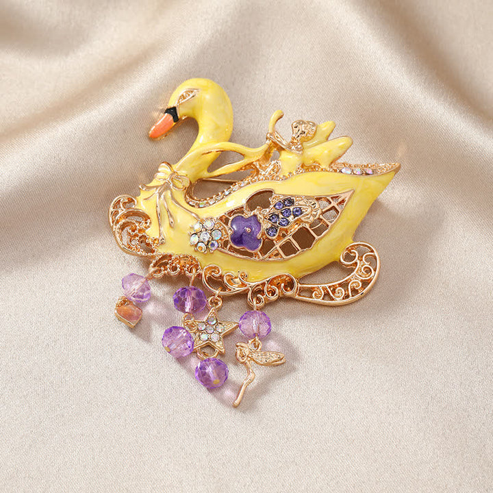Women's Fairy Swan Tassels Hollow Brooch - Yellow - image 4