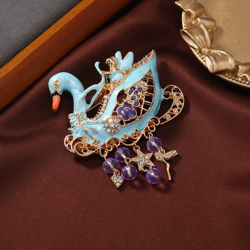 Women's Fairy Swan Tassels Hollow Brooch - image 1