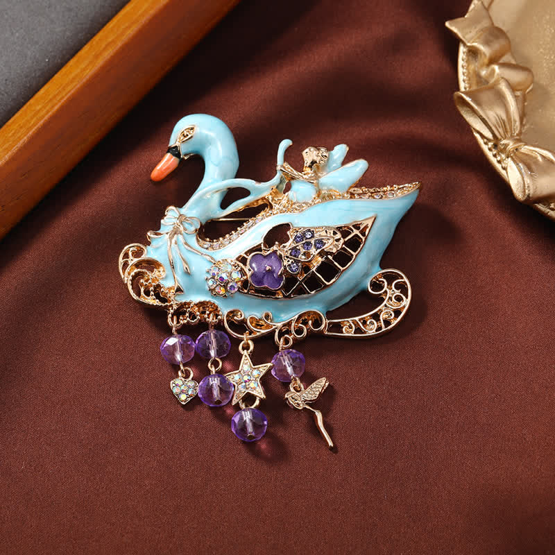 Women's Fairy Swan Tassels Hollow Brooch - Blue - image 0