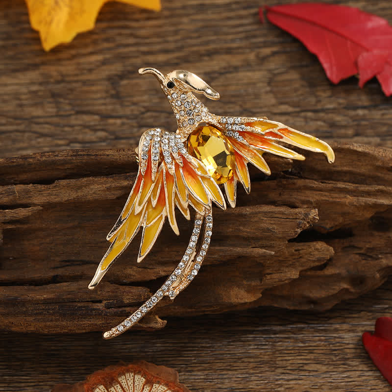 Women's Enamel Flying Phoenix Crystal Brooch - Yellow - image 0