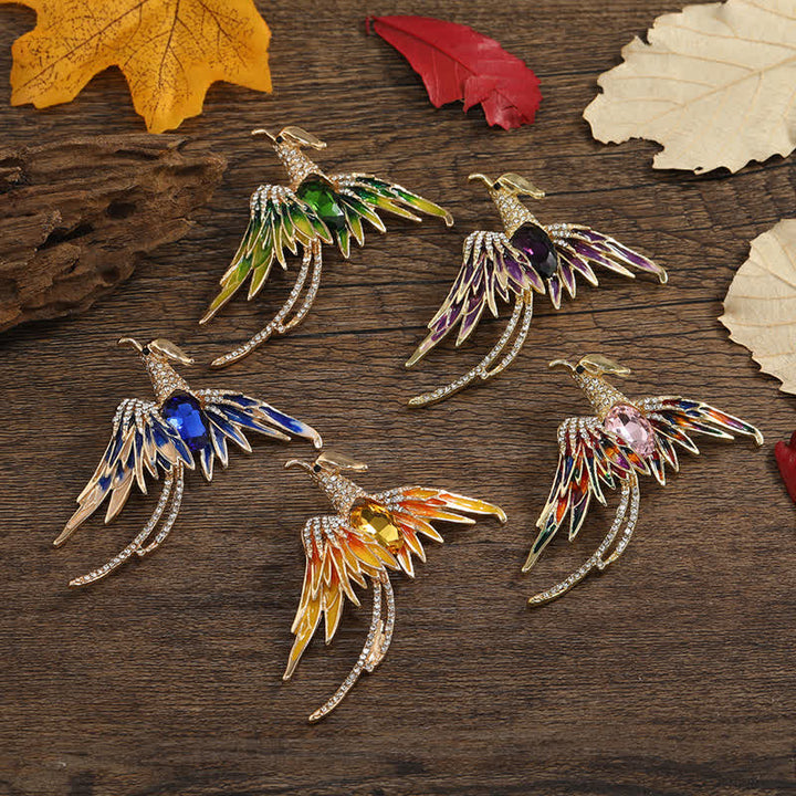 Women's Enamel Flying Phoenix Crystal Brooch - image 2