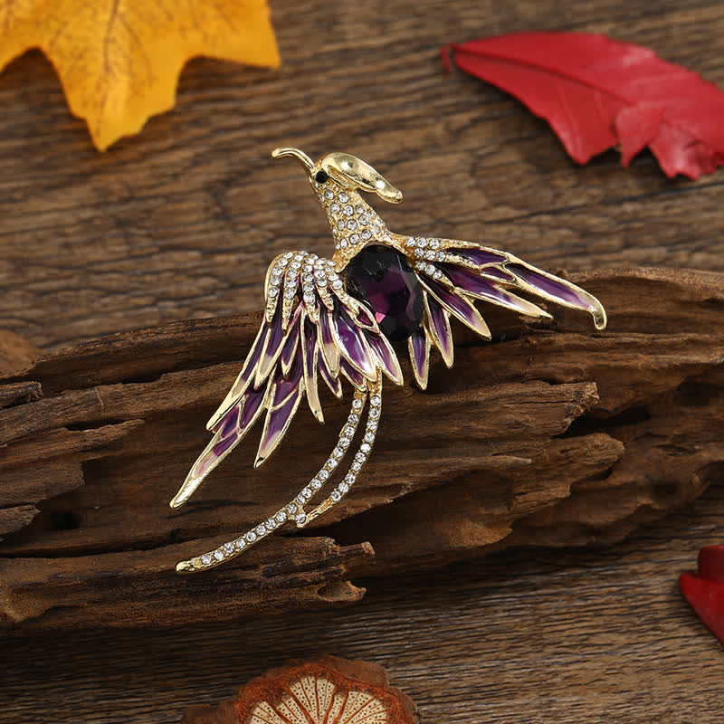 Women's Enamel Flying Phoenix Crystal Brooch - Purple - image 8