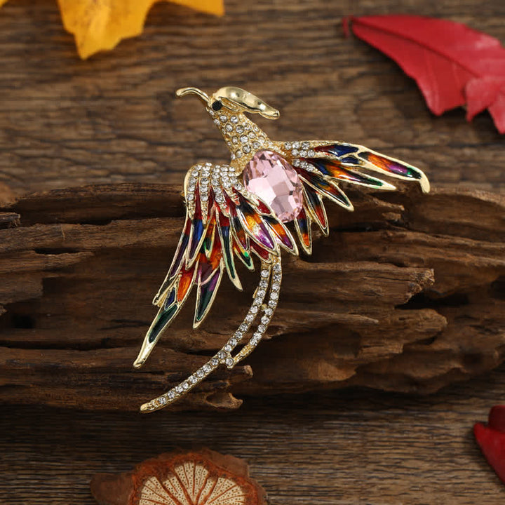 Women's Enamel Flying Phoenix Crystal Brooch - Pink - image 3