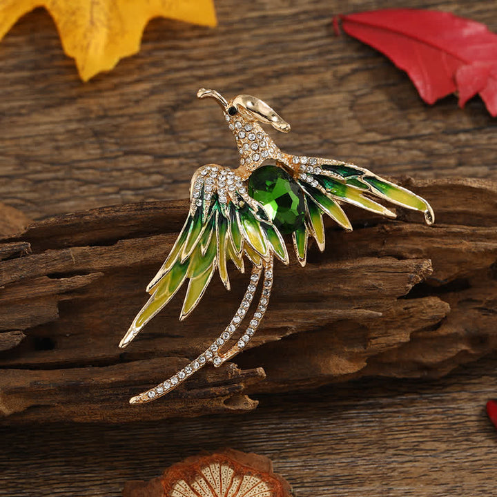 Women's Enamel Flying Phoenix Crystal Brooch - Green - image 7
