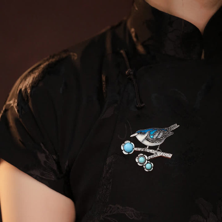 Women's Blue Imitation Turquoise Magpie Brooch - image 1