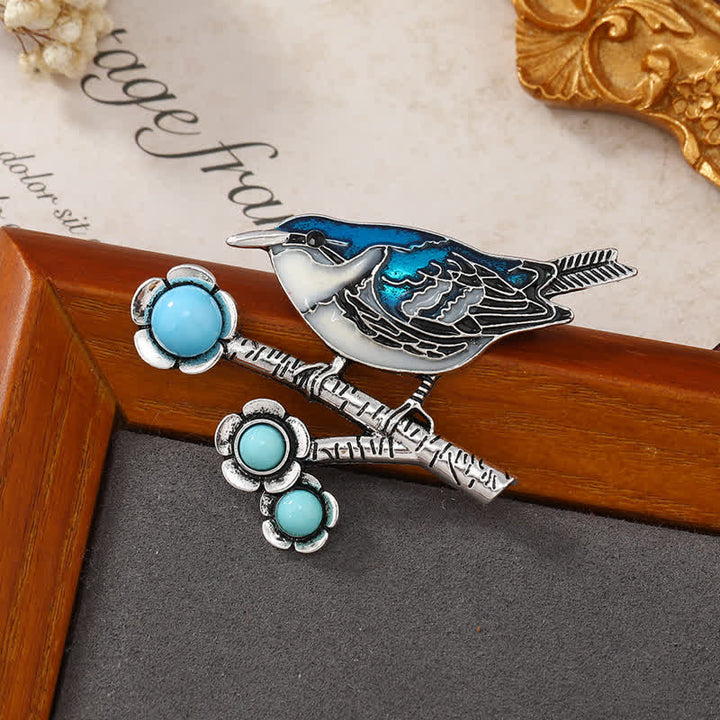 Women's Blue Imitation Turquoise Magpie Brooch - image 3
