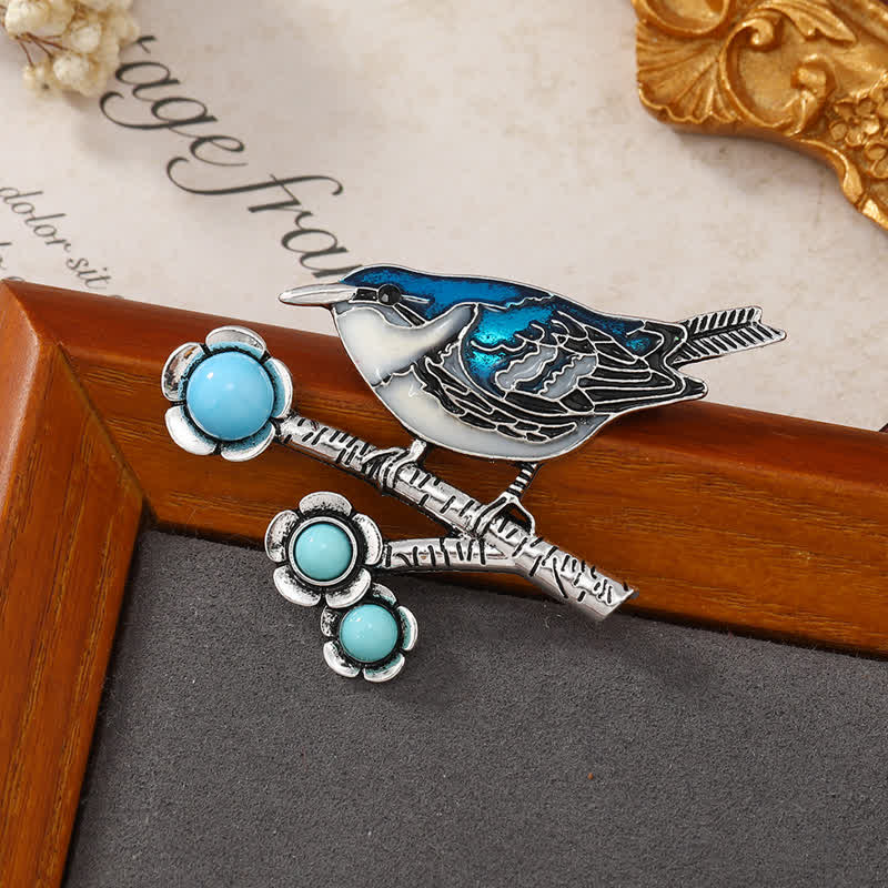 Women's Blue Imitation Turquoise Magpie Brooch - image 3