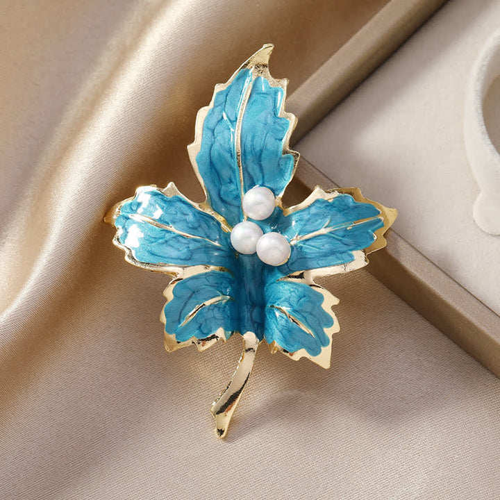 Women's Faux Pearl Maple Leaf Glaze Brooch - Blue - image 0
