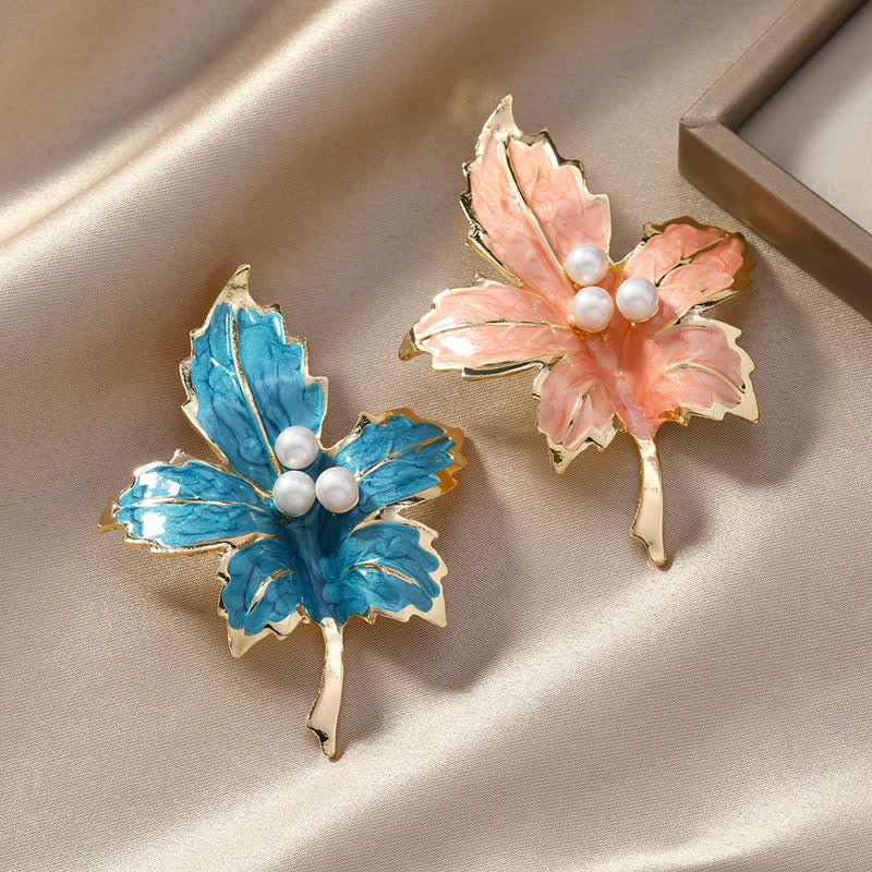 Women's Faux Pearl Maple Leaf Glaze Brooch - image 1