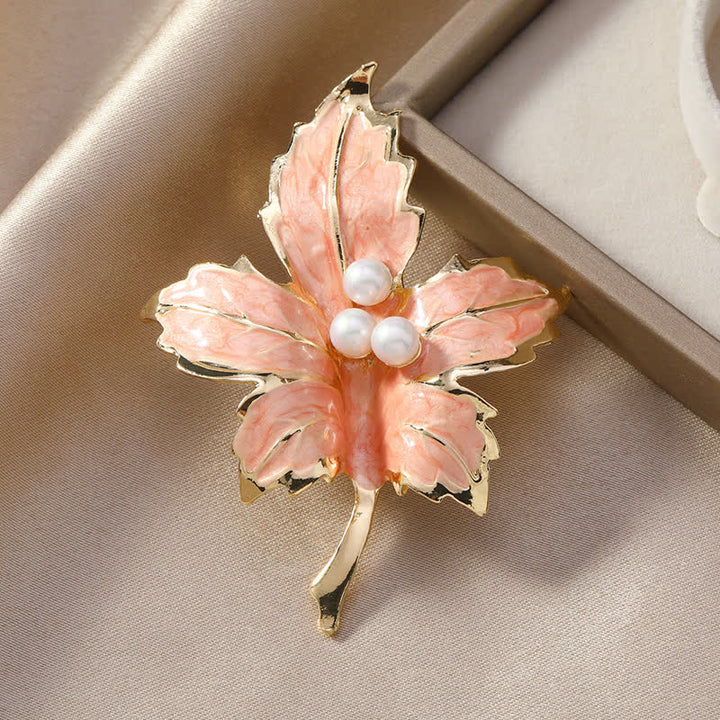 Women's Faux Pearl Maple Leaf Glaze Brooch - Pink - image 3