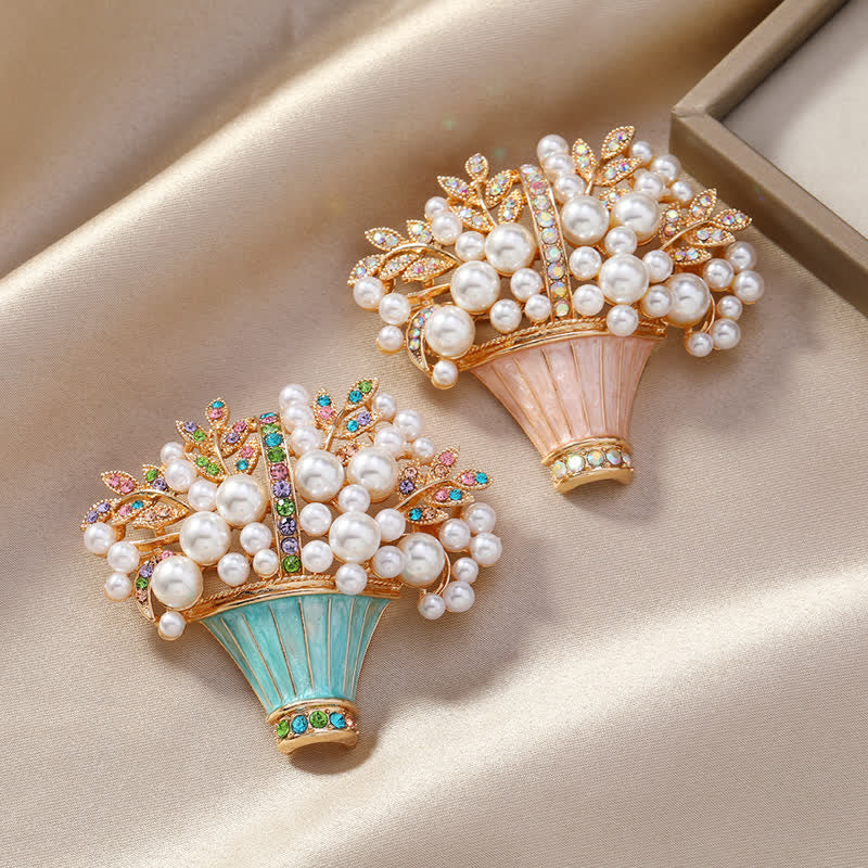Women's Faux Pearls Flower Basket Brooch - image 1