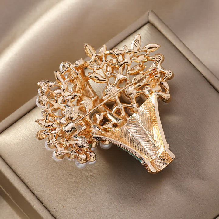 Women's Faux Pearls Flower Basket Brooch - image 2