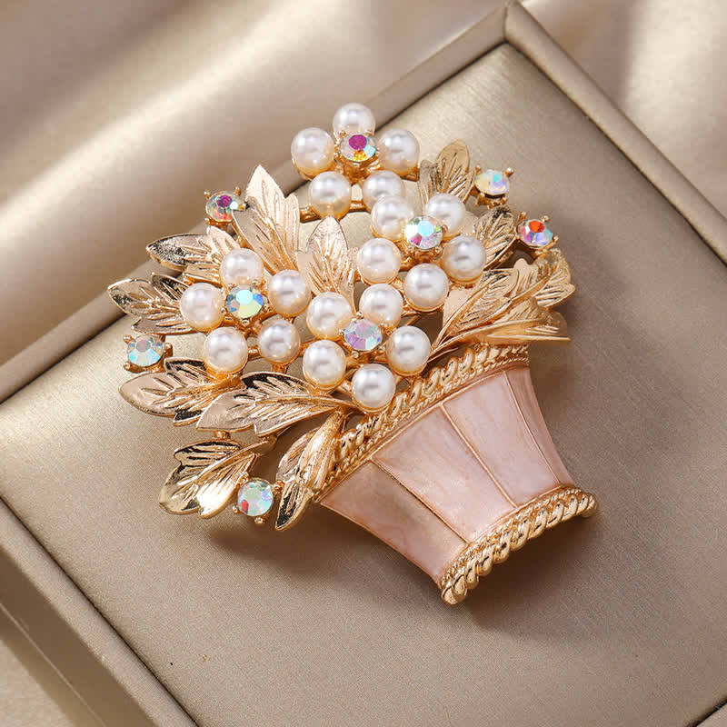 Women's Faux Pearls Flower Basket Brooch - Pink - Style #2 - image 4