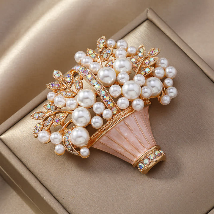 Women's Faux Pearls Flower Basket Brooch - Pink - Style #1 - image 3
