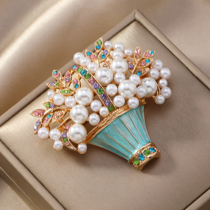Women's Faux Pearls Flower Basket Brooch - Blue - Style #1 - image 0
