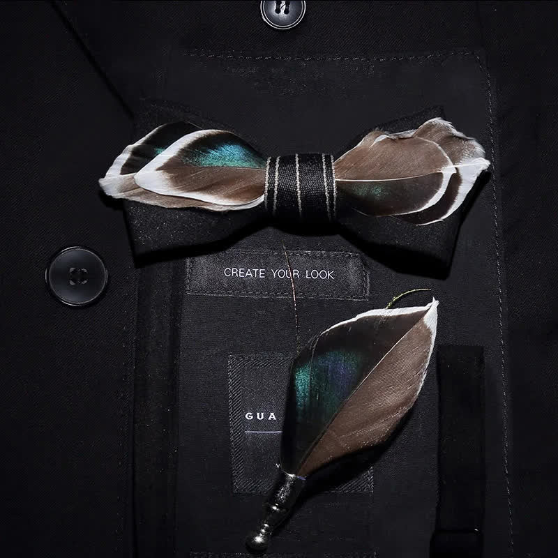 Kid's Black Mallard Duck Feather Bow Tie with Lapel Pin - Kid - image 0
