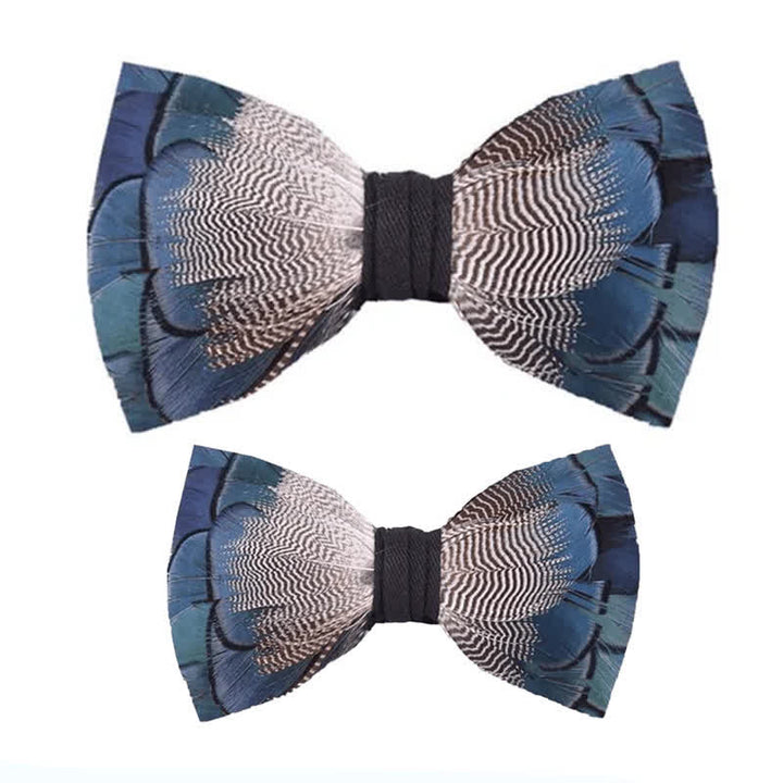 Kid's Blue & White Mallard Duck Feather Bow Tie with Lapel Pin - Parent-Child Set - image 4