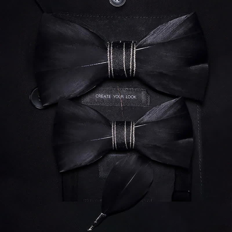Kid's Black Noble Feather Bow Tie with Lapel Pin - Parent-Child Set - image 3